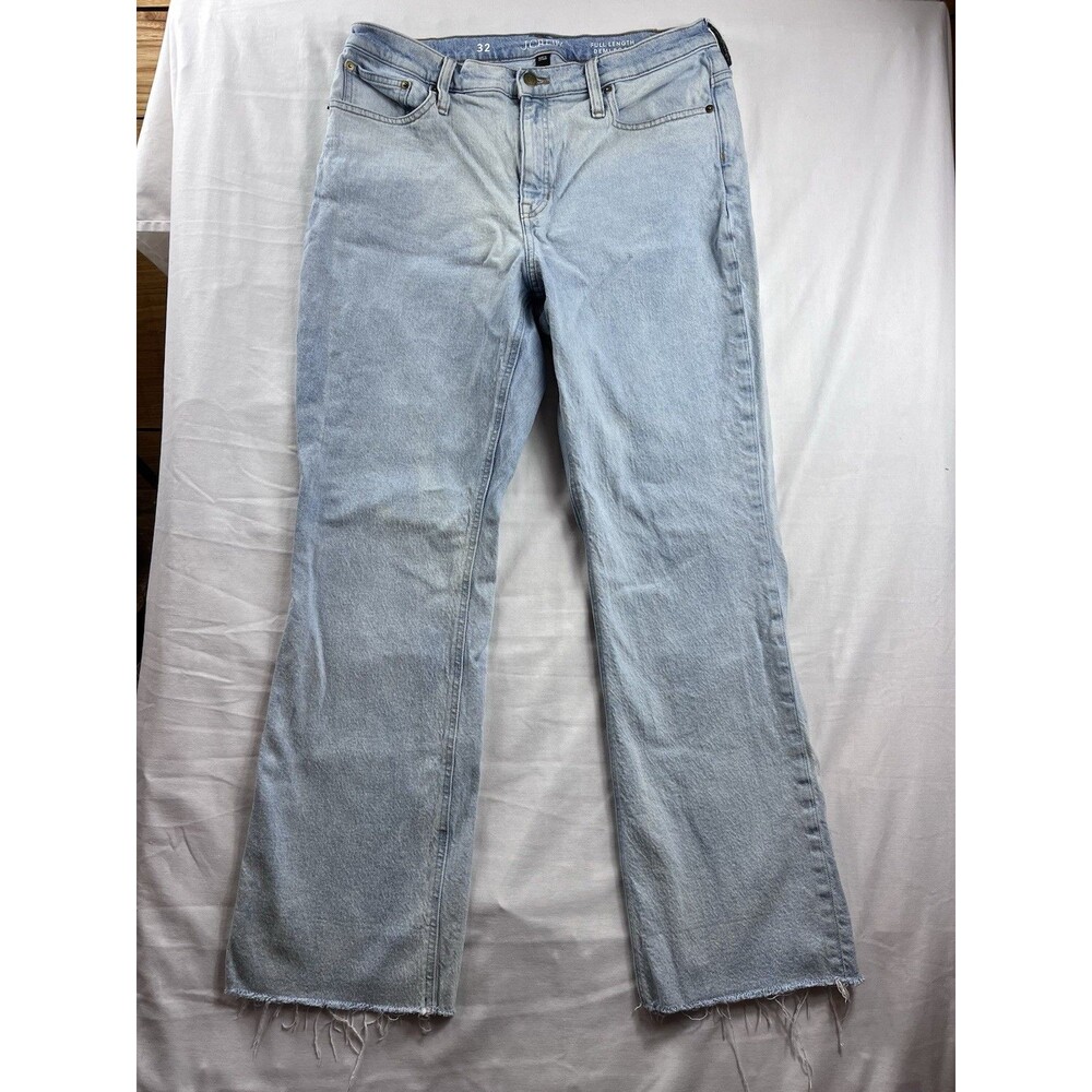 J.Crew Women's Full Length Demi Boot Jeans Size 32 Light Wash Raw Hem